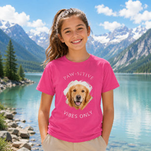 Golden Retriever Paw-sitive Vibes Photo Girl Pink T-Shirt
