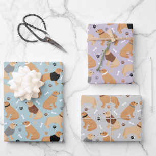 Golden Retriever Paws and Dog Bones Wrapping Paper