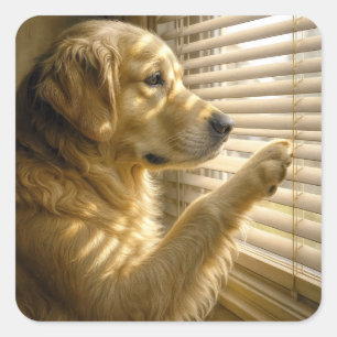Golden Retriever Peeking Through Blinds Square Sticker