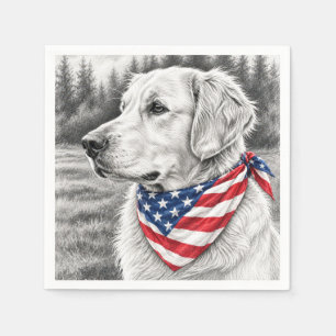 Golden Retriever Pencil Sketch with Flag Bandanna Napkin