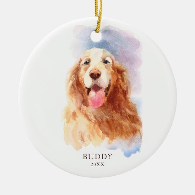 Golden Retriever Personalised Dog Name Christmas Ceramic Tree Decoration (Front)