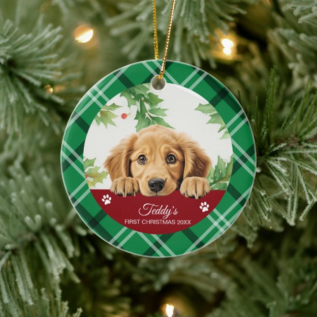 Golden Retriever Personalised First Christmas Ceramic Tree Decoration (Tree)