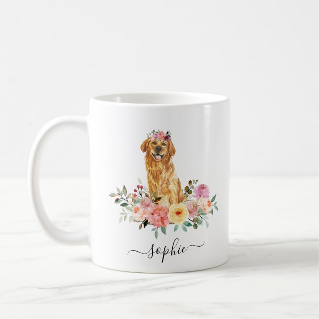 Golden Retriever Personalised  Floral  Coffee Mug (Left)