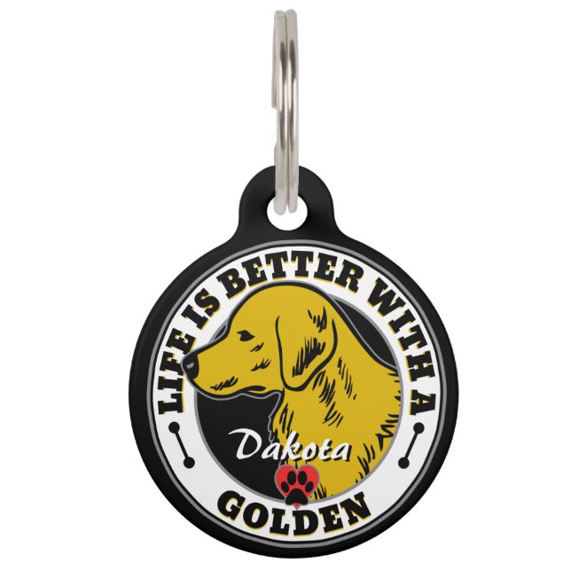 Golden Retriever Personalised Life Is Better Pet Tag (Front)
