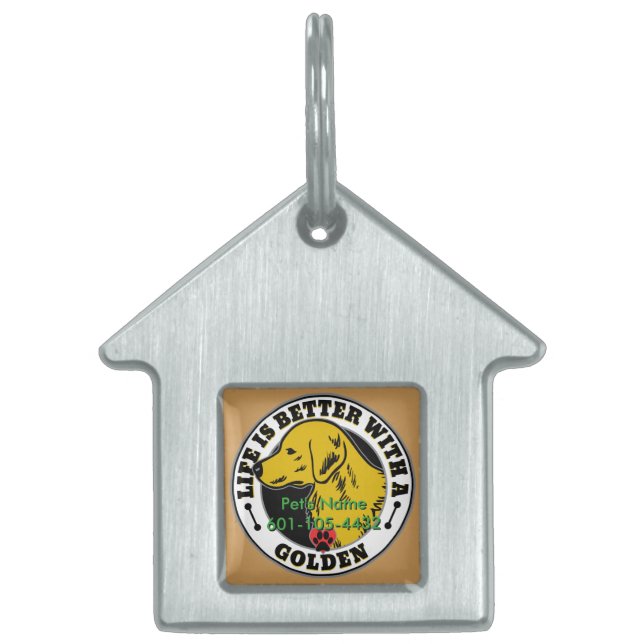 Golden Retriever Personalised Life Is Better Pet Tag (Front)