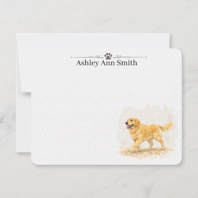 Golden Retriever Personalised Note Card Stationery (Front)