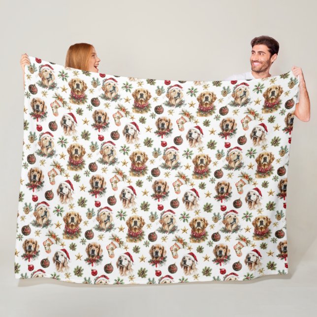 Golden Retriever Pet Dog Christmas Pattern  Fleece Blanket (In Situ)