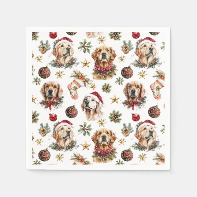 Golden Retriever Pet Dog Christmas Pattern  Napkin (Front)