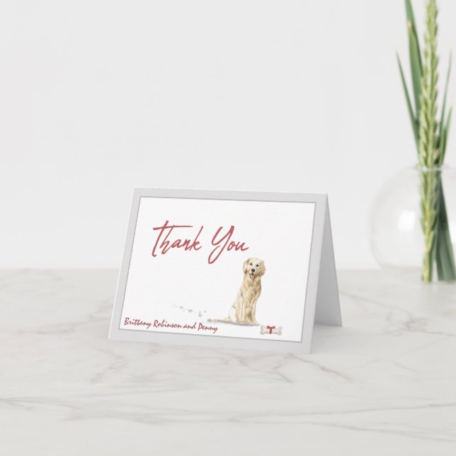 Golden Retriever Pet Dog Personalise Bone Ribbon   Thank You Card (Front)