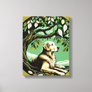 Golden Retriever Pet Flowers Garden Canvas Print