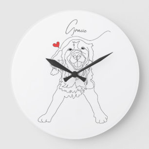 Golden Retriever Pet Line Art with Name Large Clock