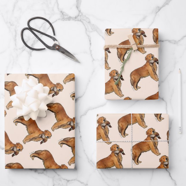 Golden Retriever Pheasant Wrapping Paper Sheet (Front)