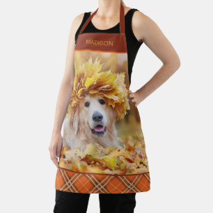 Golden Retriever Photo Fall Tartan Personalised Apron