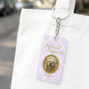 Golden Retriever Photo Keychain Custom Lavender