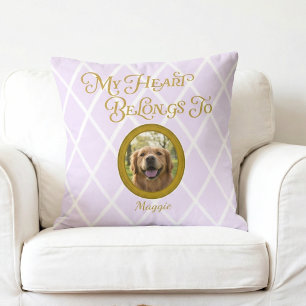 Golden Retriever Photo Pillow Custom Name Lavender