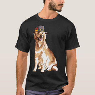 Golden Retriever Pilgrim Hat Dog Lover Happy Thank T-Shirt