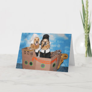 Golden Retriever Pilgrims Mayflower Thankgiving Holiday Card