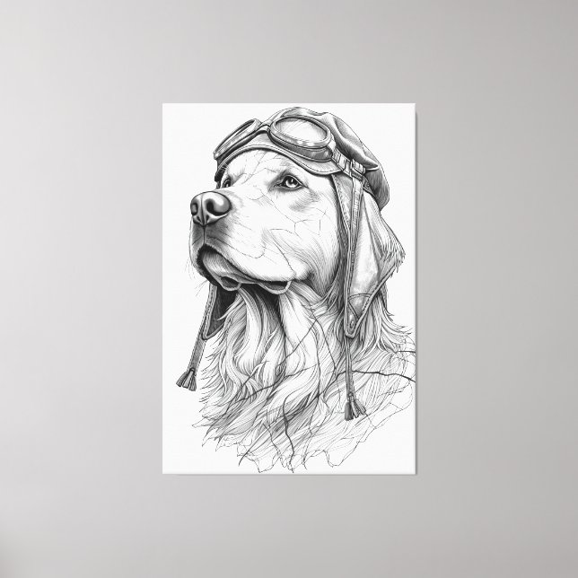 Golden Retriever Pilot Marble Statue Canvas Art (Front)