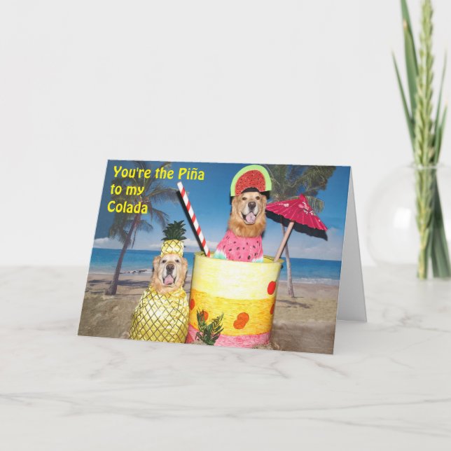 Golden Retriever Piña Colada Friendship Card (Front)