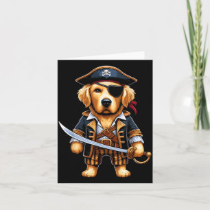 Golden Retriever Pirate Dog Halloween Party Card