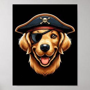 Golden Retriever Pirate Dog Halloween Party Poster