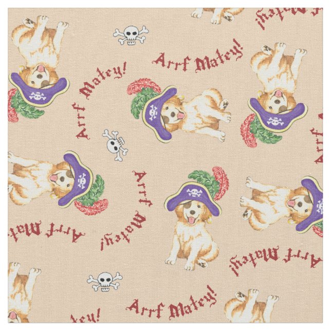 Golden Retriever Pirate Fabric (Close Up)