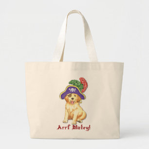 Golden Retriever Pirate Large Tote Bag