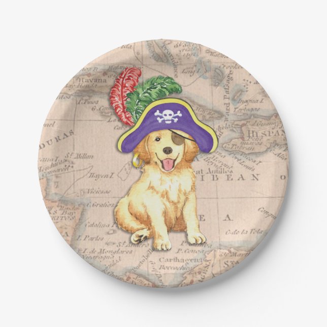 Golden Retriever Pirate Paper Plate (Front)