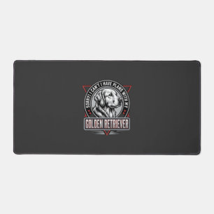 Golden Retriever Plans Dog Badge Design Desk Mat