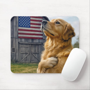 Golden Retriever Pledging Allegiance Mouse Mat