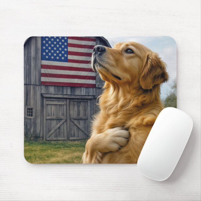 Golden Retriever Pledging Allegiance  Mouse Mat (With Mouse)