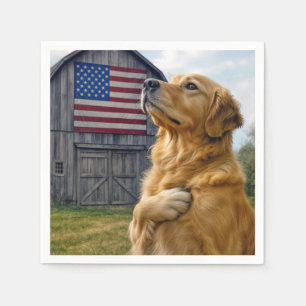 Golden Retriever Pledging Allegiance  Napkin