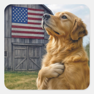 Golden Retriever Pledging Allegiance  Square Sticker