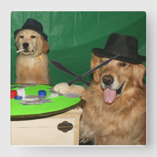Golden Retriever Poker Pups Square Wall Clock
