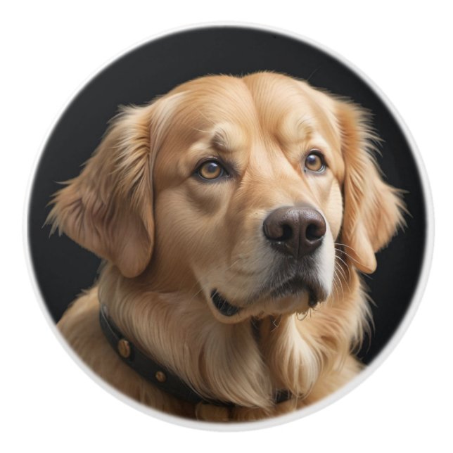 Golden Retriever Portrait Ceramic Knob (Front)