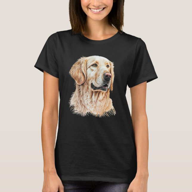 Golden Retriever Portrait Hand Drawn Art Dog Lover T-Shirt (Front)