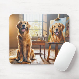 Golden Retriever Portrait On Canvas Mouse Mat