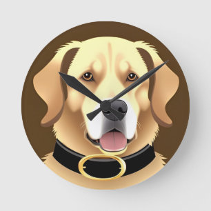 Golden Retriever Portrait Round Clock
