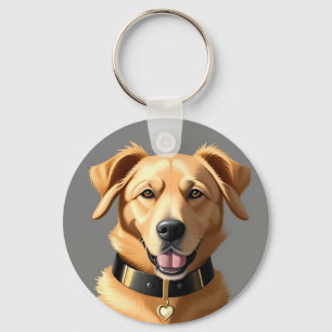 Golden Retriever Portrait Wearing Black Collar Key Ring