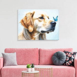 Golden Retriever Portrait With Butterfly Canvas Print