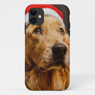 Golden Retriever posing for his Christmas iPhone 11 Case