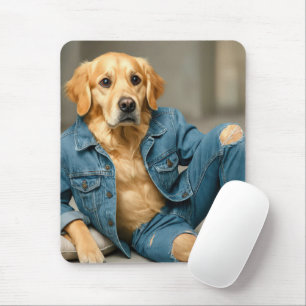 Golden Retriever Posing in Blue Jeans Mouse Mat