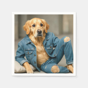 Golden Retriever Posing In Blue Jeans Napkin