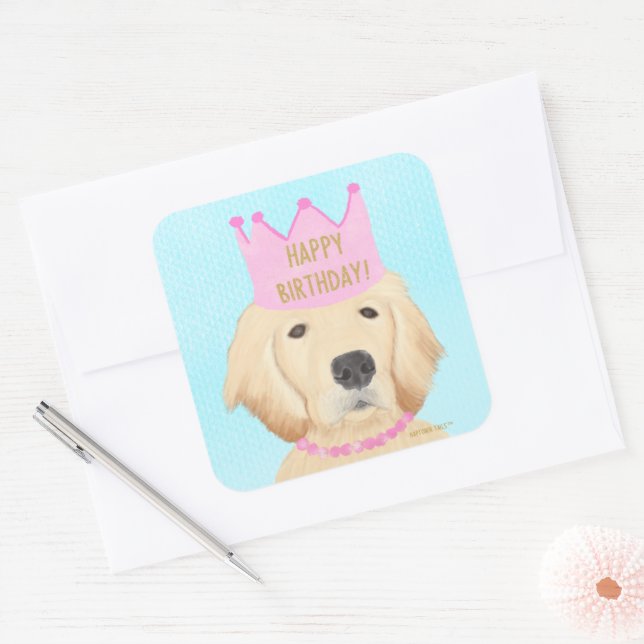 Golden Retriever Princess Birthday Sticker (Envelope)