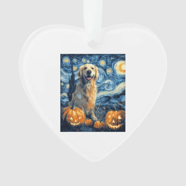 Golden Retriever Pumpkin Starry Night Dog Mom Van  Ornament (Front)