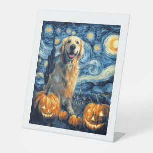 Golden Retriever Pumpkin Starry Night Dog Mom Van Pedestal Sign