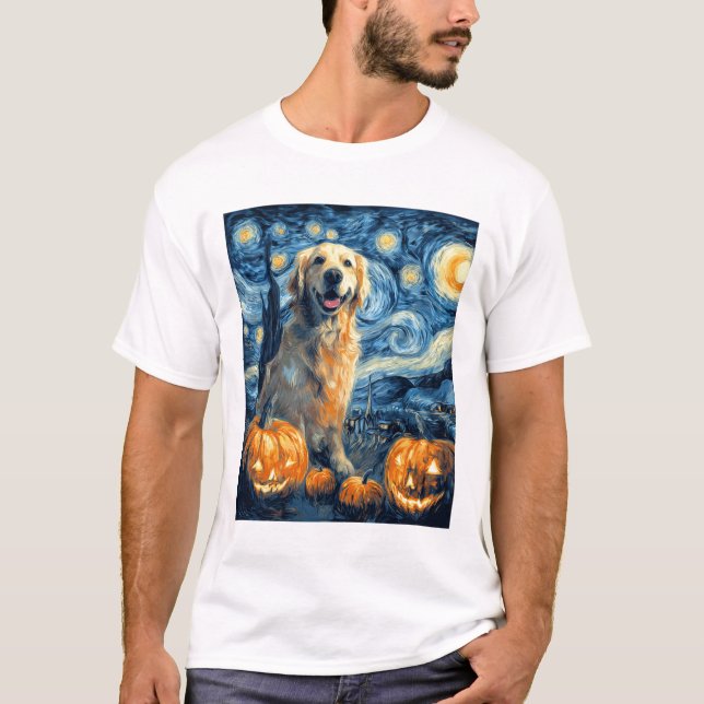 Golden Retriever Pumpkin Starry Night Dog Mom Van  T-Shirt (Front)