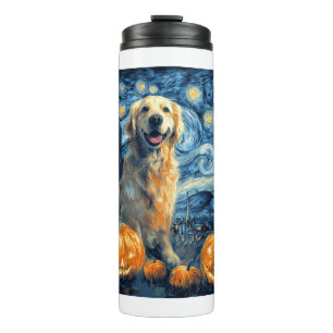 Golden Retriever Pumpkin Starry Night Dog Mom Van Thermal Tumbler