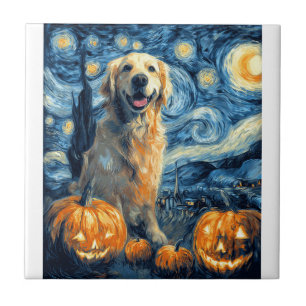 Golden Retriever Pumpkin Starry Night Dog Mom Van Tile