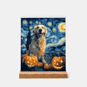 Golden Retriever Pumpkin Starry Night Dog Mum Van Acrylic Sign